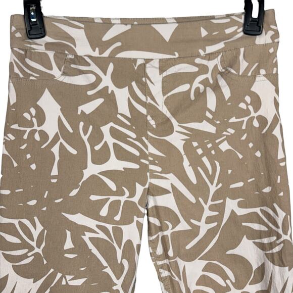 Soft Surroundings Medium Ankle Legging Pants Natural Palms Stretch Pull-On Tan - Picture 2 of 7